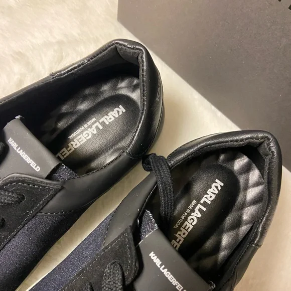 New 9.5 Karl Lagerfeld men’s denim/leather/suede sneakers - Picture 2 of 13